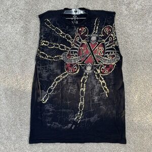 XAR Unlimited Mens Large Black Graphic Muscle Tank Top Skulls Chains VRX